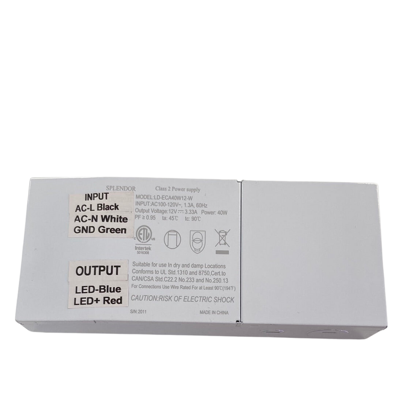 12VDC 40W Class2 Non-Dimmable LED Driver Power Supply Transformer with Enclosure Junction Box White 04822