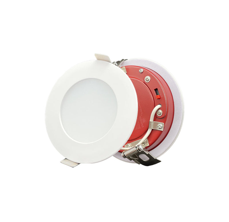 DAWNRAY 4" Fire Rated LED Slim Flat Panel Ceiling Pot Light 9W 5CCT Dimmable Round White with Junction Box