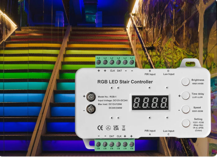 Step Light Control Chip 16 Steps RGB 2.4G RF LED Stair Lighting Controller with PIR Daylight S ...