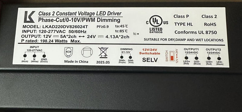 CC 200W Class 2 5 in 1 Dimming LED Driver