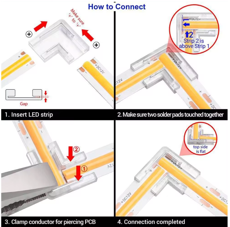 L-Shaped Strip to Strip Connector for 10mm COB Strip Light Clear Per Piece