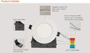 2026 VO 4" Flat 6CCT 9W 750LM Round White LED Pot Light Ceiling Fixture with Junction Box