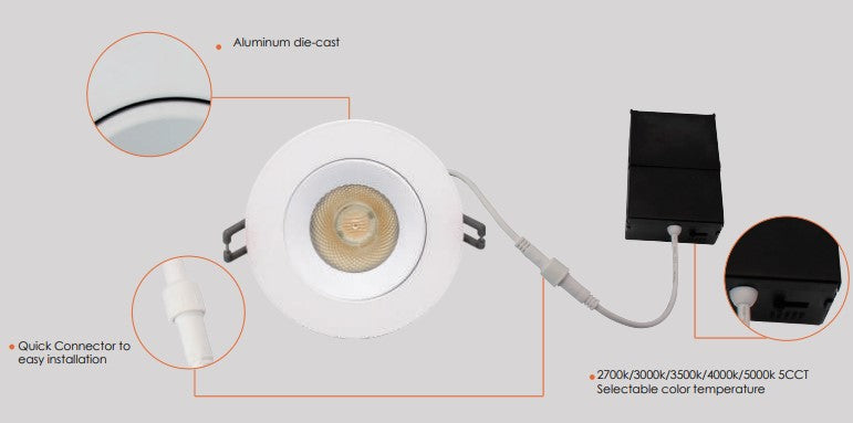 Vo- 12W Regressed Gimbal 5Way CCT Adjustable
