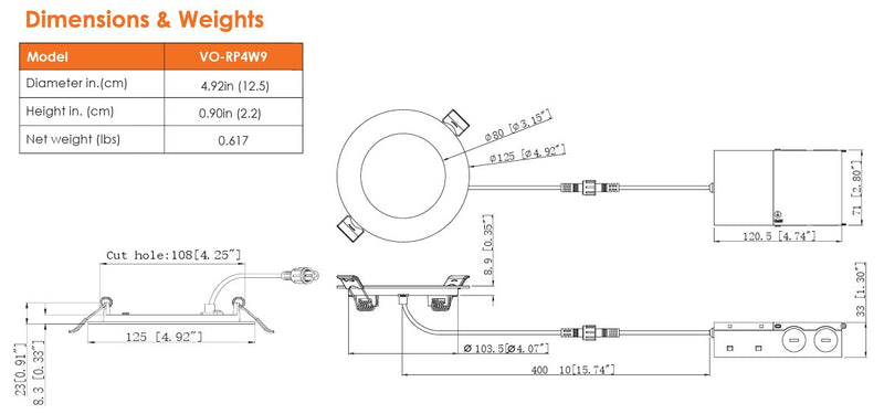 VO 4″ Flat 9W 6CCT 750LM Slim Round Panel Dimmable White with Junction Box