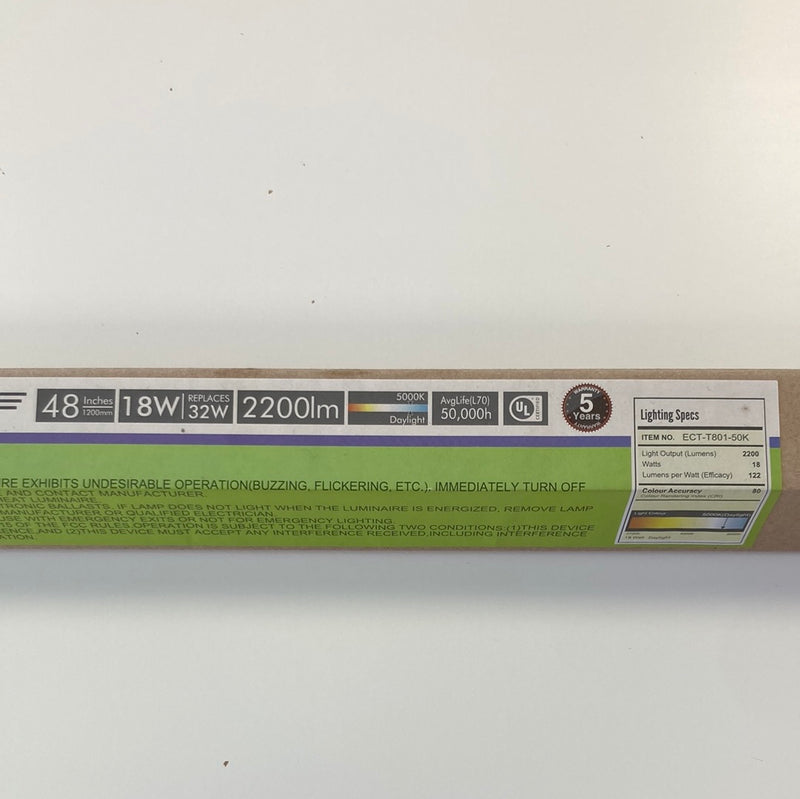 ECT LED T8 Hybrid Tube Light 4FT 18W 5000K Cool White Daylight