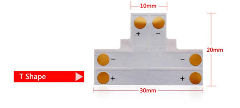 Ajax Lighting 10mm 2-Pin T-Shape LED Strip Light Single Colour Corner Connector PCB Board Splitter Connector