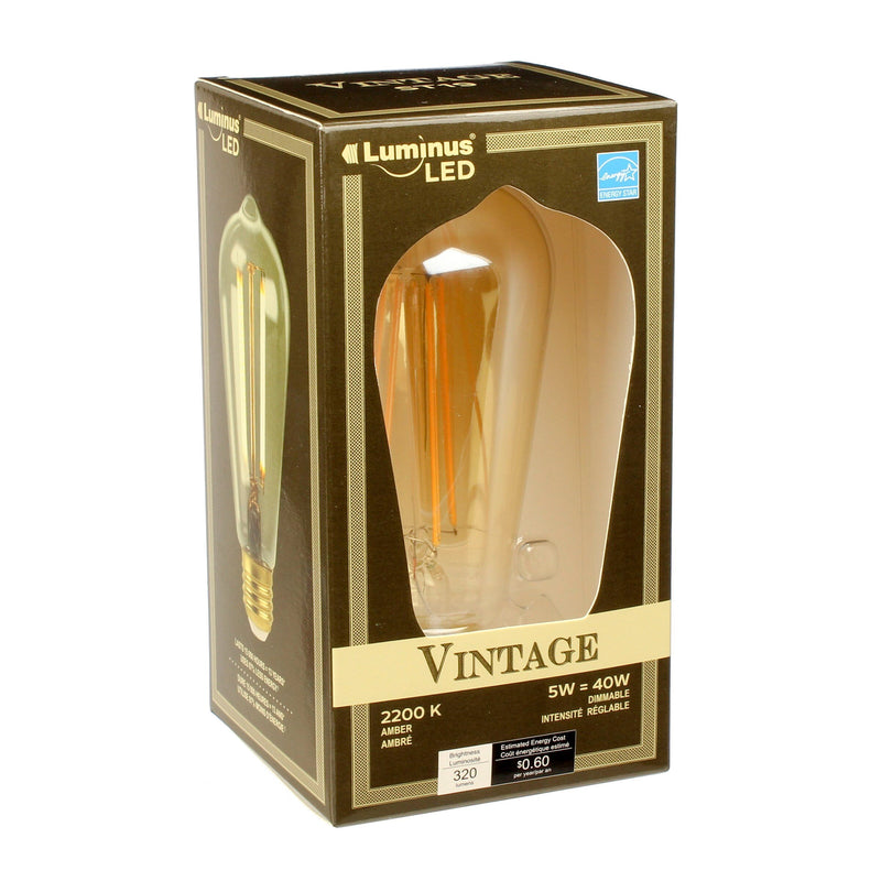 Luminus Vintage ST19 LED Light Bulb 5.5W = 60W E26 Base 2200K Amber Dimmable
