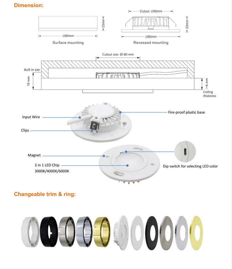 Gobo LED Under Cabinet Puck Light 12VDC 3W CCT Colour Temperature Adjustable Dimmable Round White