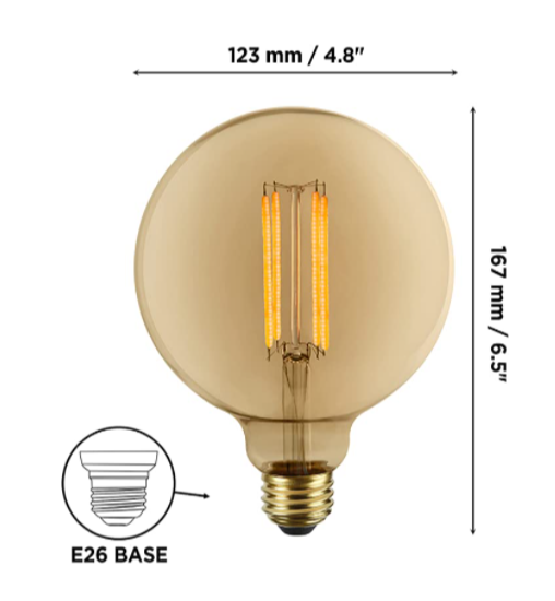 Luminus Vintage G40 LED Light Bulb 4.5W = 40W E26 Base 2200K Amber Dimmable 