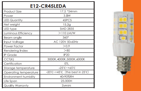 VO E12 LED Light Bulb 3.5W 3000K Warm White Dimmable