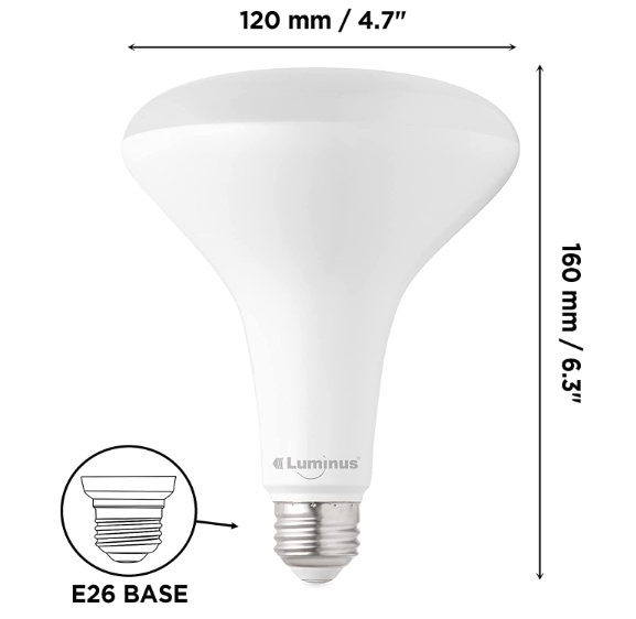 Luminus BR40 Wide Flood LED Light Bulb 17W = 100W Base-E26 2700K Warm White Dimmable