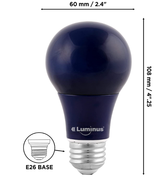 Luminus A19 LED Light Bulb Blue 6W = 40W Base-E26 Non-Dimmable