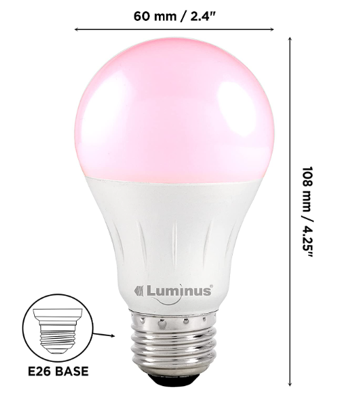 Luminus A19 LED Grow Light Bulb Pink 9W E26 Base Non-Dimmable PLH1001