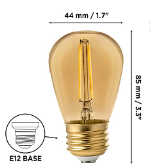 Luminus Vintage S14 LED Light Bulb 1.2W = 11W E12 Base 2200K Amber Non-Dimmable PLFV902