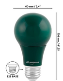 Luminus A19 LED Light Bulb Coloured Green 6W = 40W E26 Base Non-Dimmable