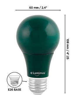 Luminus A19 LED Light Bulb Coloured Green 6W = 40W E26 Base Non-Dimmable