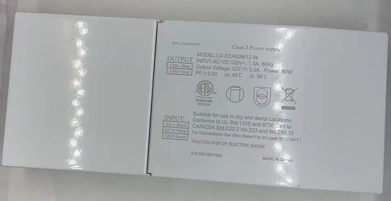 12VDC 60W Class2 Non-Dimmable LED Driver Power Supply Transformer with Enclosure Junction Box Silver