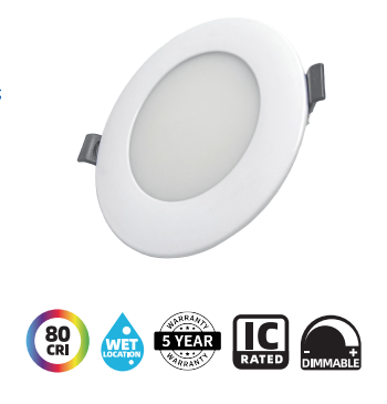 DR 4'' LED Slim Flat Panel Light Ceiling Pot Light 3CCT 10W Dimmable Round White 6 Pieces Per Box with Junction Box (Contractor Package)