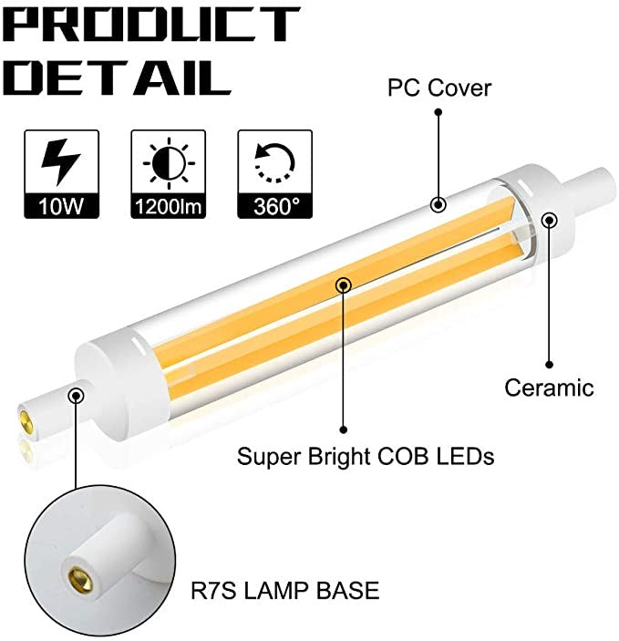 Ajax Lighting R7S LED Light Bulb COB Dotless 10W 118mm 6000K Cool White Daylight