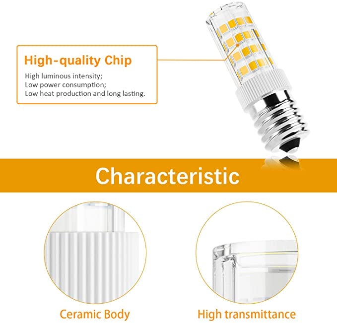 E17 LED Light Bulb, Appliance Bulbs, Microwave Oven, Stovetop Light, 4W 400lm, Warm White 3000k, 40W Equivalent Halogen Replacement Bulb, Non-Dimmable