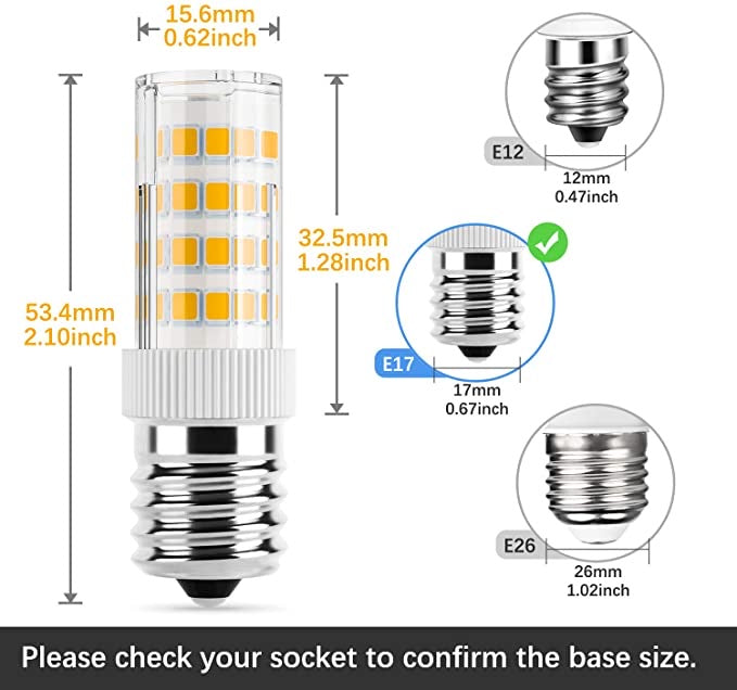 E17 LED Light Bulb, Appliance Bulbs, Microwave Oven, Stovetop Light, 4W 400lm, Warm White 3000k, 40W Equivalent Halogen Replacement Bulb, Non-Dimmable