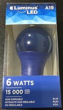 Luminus A19 LED Light Bulb Blue 6W = 40W Base-E26 Non-Dimmable