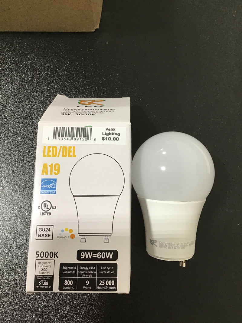 ER A19 LED Light Bulb 9W = 60W Base-GU24 5000K Cool White Dimmable