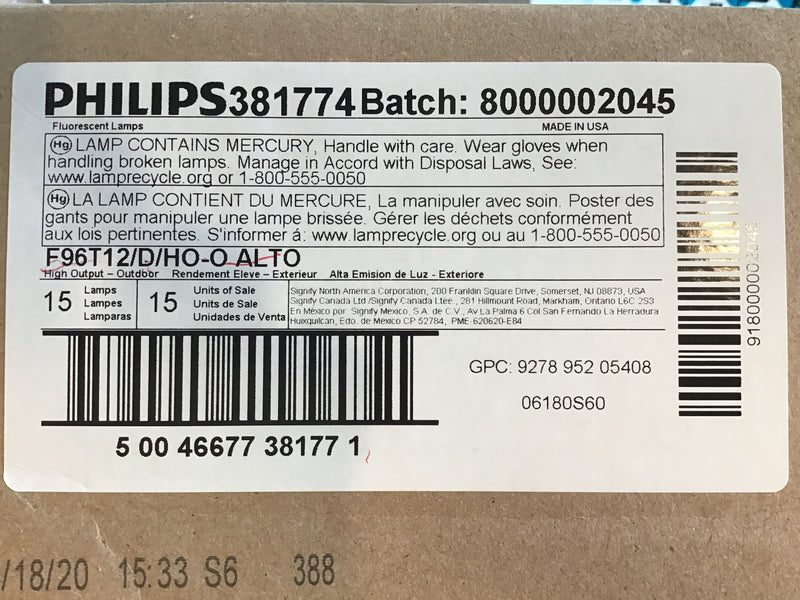 Philips T12 8 Feet Tube Lamp Light 110W 6500K Cool White Daylight F96T12 (In-Store Pick-Up ONLY)